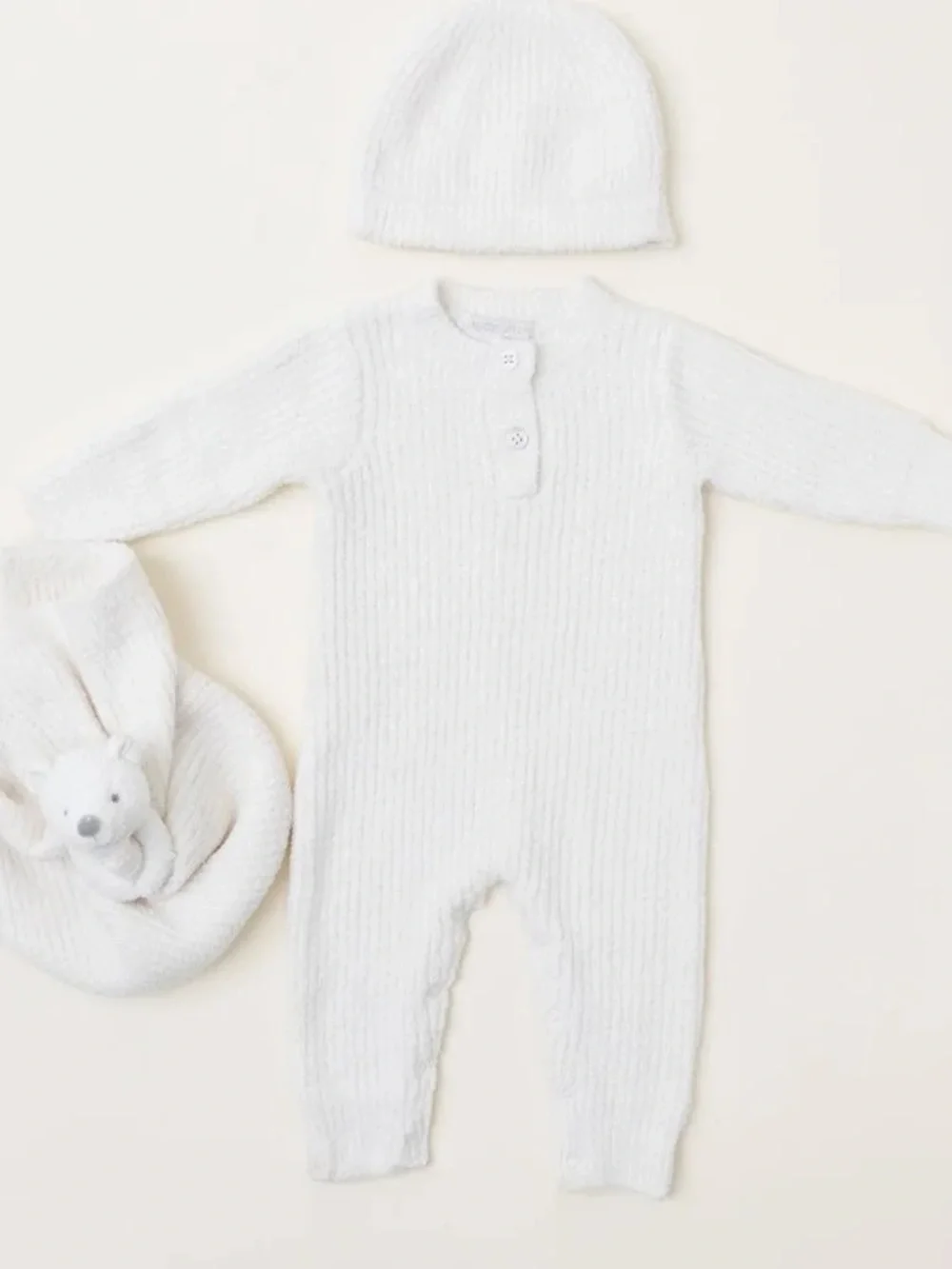 Barefoot Dreams Cream CozyChic Baby Pajama & Plush Gift Set